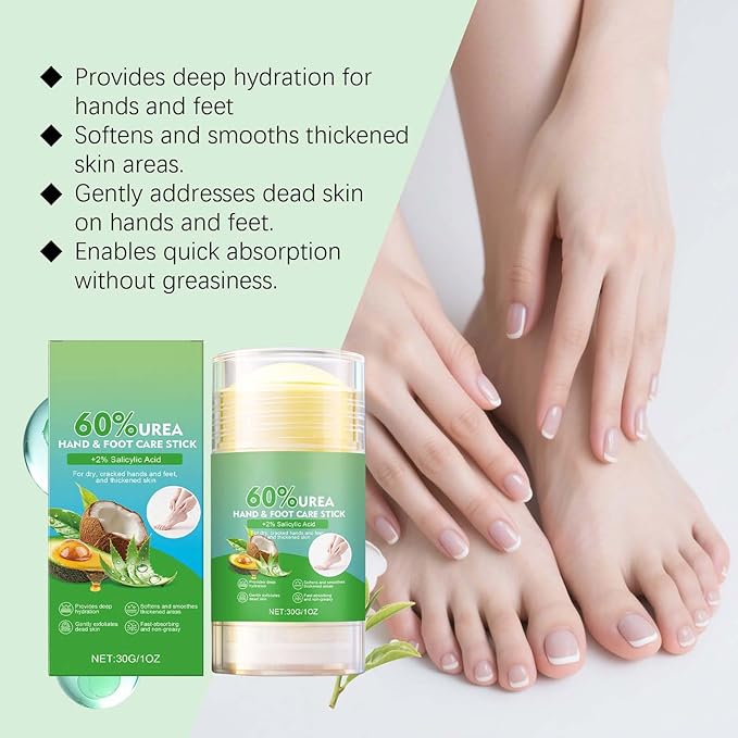 Urea Cream Stick, 60% Urea plus 2% Salicylic Acid Foot Cream Moisturizer for Dry Cracked Feet Knees Elbows Hands Hydrates &Nourish Foot Care for Softens Skin Smoothing Skin, 1.07 Oz