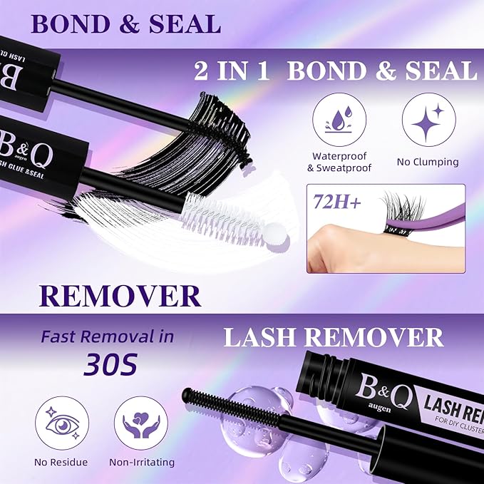 B&Q Lash Clusters Kit Wispy Fluffy - Feath5D 06 Eyelash Clusters Kit with Glue & Tools, Feathered Lightweight Lash Kit, 8-18mm C Curl Waterproof False Lashes