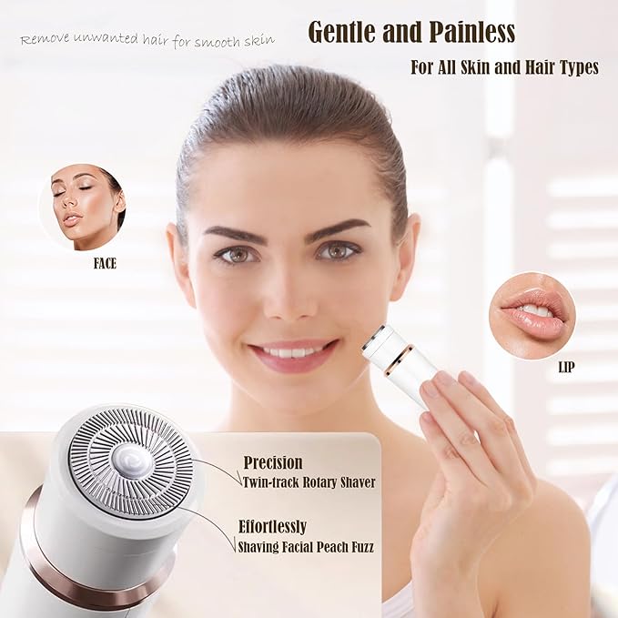 Electric Razor for Women: 2-in-1 Painless Epilator & Hair Removal Kit, Wet&Dry Use, Cordless, Type-C Rechargeable with Facial Hair Trimmer, 3-Blade Shaver Head, Plus Replacement Tip.BEAUTISILK