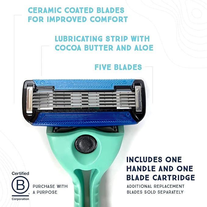 Preserve POPi Shave 5 Razor System Made with Recycled Ocean Plastic and 5-blade cartridge, Coral Pink, 1 Count
