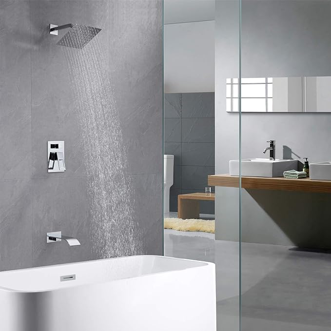 sumerain Tub and Shower Faucet with Waterfall Tub Spout, Anti-scalding Pressure Balance Valve, Chrome Finish