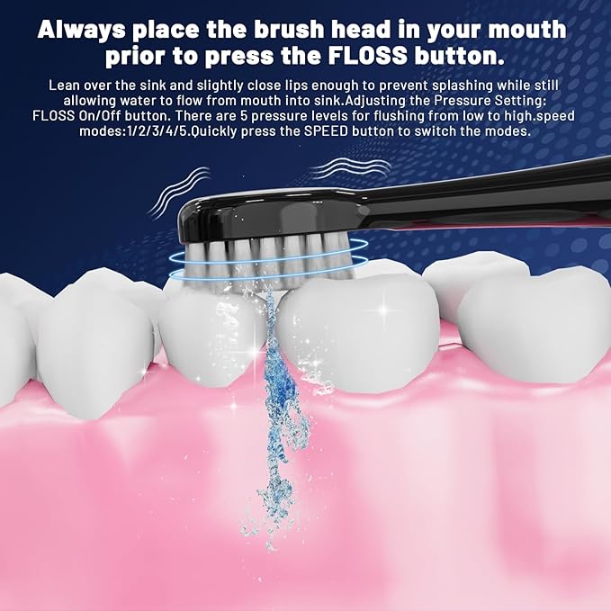 Becoolpet Electric Toothbrush with Water Flosser,Portable Flossing Toothbrush White 8 Mode,IPX8 Waterproof,Equipped Brush Head and Nozzle,for Travel and Home-Black