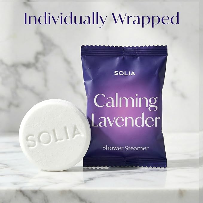 Solia Lavender Shower Steamers Aromatherapy 7-Pack - Patent-Pending Calm Shower Steamers Lavender Bombs, Relaxing Steam Tablets, Selfcare Gifts for Women, Relaxing Bath Gifts