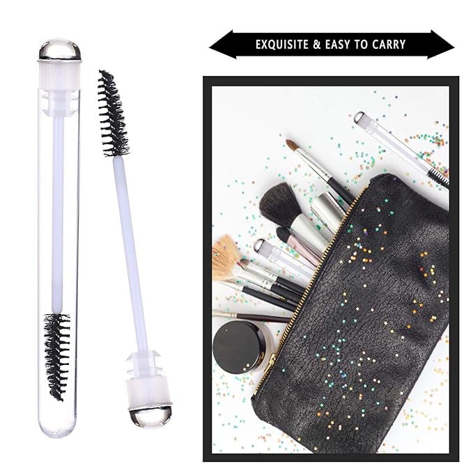 Dming 50 Pieces Disposable Mascara Brushes Eyelash Brush Lash Wand Diamond Mascara Wands with Tube Makeup Tool Lash Spoolies Sanitary Brushes Lash Extension Supplies (tube sky black 50)