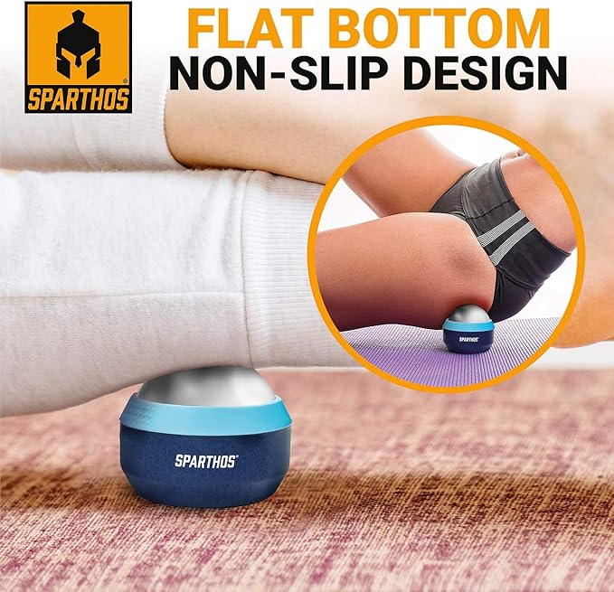 Sparthos Cold Massage Roller Ball - Fitness Cryosphere Massager - Cryo Cryocup Ice Massage Cups - for Muscle, Face, Body Muscles - Manual Polar Icing Cooling Balls - Recoup Message (Blue, 60mm)
