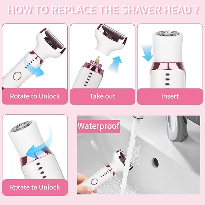 Electric Razor for Women Men with LED Display,4 in 1 Ladies Wet & Dry Body Razors and Facial Hair Remover, Rechargeable Painless Hair Removal Kit for Nose Face Body Leg Bikini Arm Hair