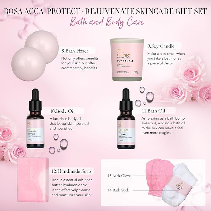 30pcs Valentines Day Gifts for Women, Spa Gifts Rose Facial Skin Care Set, Face Cream, Bath Oil, Serum, Shower Accessories, Bath and Body & Facial Kit, Birthday, Christmas, Mother's Day,Bridal Shower