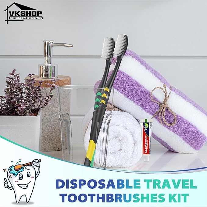 100 Pack Disposable Toothbrush with Toothpaste Set, Individually Wrapped Travel Toothbrushes for Adults & Kids, Portable Soft Bristle Kit for Camping, Hotel, Emergency Use (Black, 5g)