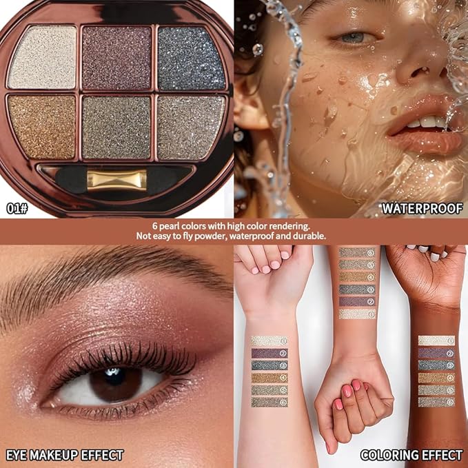 Shimmer Glitter Metallic Eyeshadow Palette, Neutral Cool-Tone Eye Shadow Kit, High Pigment Smokey & Halo Eyeshadow, Long-Lasting Blendable Sparkle Eye Makeup Palette for Party & Night Glam Looks