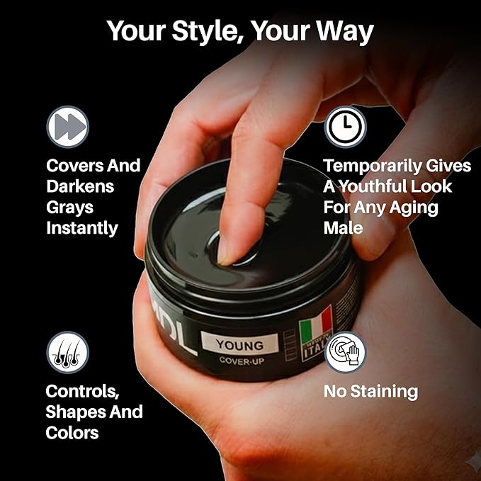 MY DE LUCA Cover Up Hair Wax for Men, Black Hair Wax Stick for Temporary Gray Coverage, Strong Hold Styling Wax for Men, Water Based Styling, Easy Wash Out, Made in Italy, 100 ml