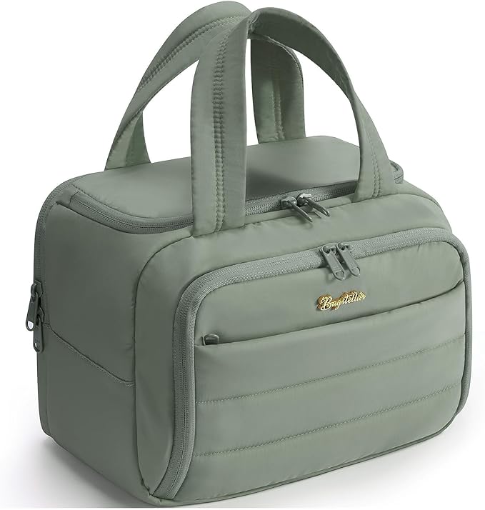 Bagstellar Travel Toiletry Bag, Lightweight Wide-open Large Puffy Toiletry Bag for Women, Quilted Makeup Bag Organizer Water-resistant Cosmetic Bag with Handle for Toiletries, Essentials, Accessories