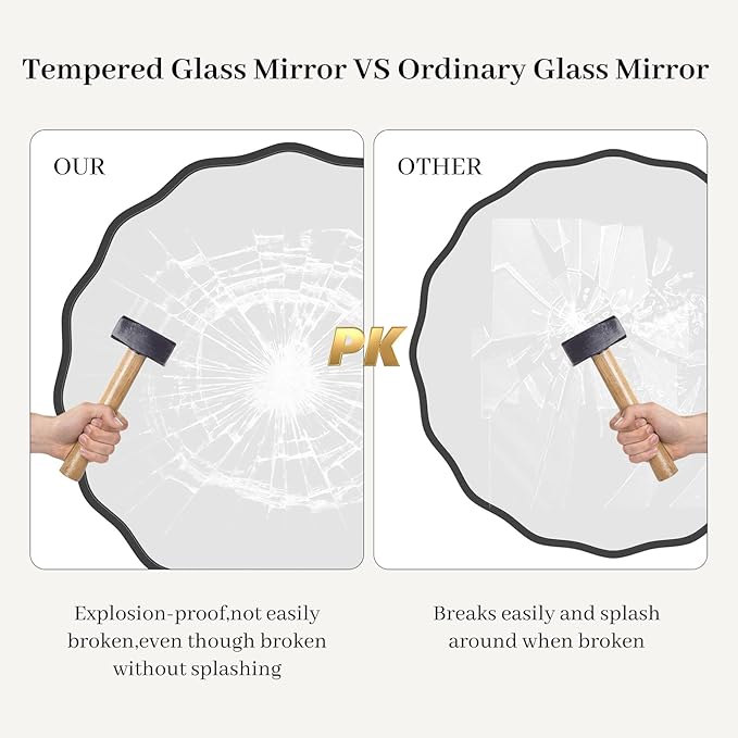HOMECOOKIN 28 Inch Wavy Round Wall Mirror, Round Wavy Wall Mirror with Aluminum Frame for Bathroom Upgrades, Hotels, Dressing Tables,Farmhouses