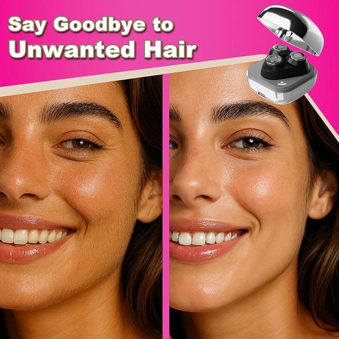 Youbella Facial Hair Removal for Women, 3D Floating Blade Rotary Razor, Wet/Dry Electric Shaver, Portable & USB Rechargeable Epilator Hair Remover for Face, Upper Lip, Chin, Arms & Legs (Silver)