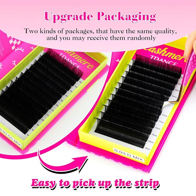 TDANCE Cashmere Lash Extensions Super Matte Black Volume Lash Extension C CC D DD B J L Curl 0.03-0.2mm Thickness Classic Lash Extensions Eyelash Extensions Professional Salon Use(0.07-DD,8-15mm)