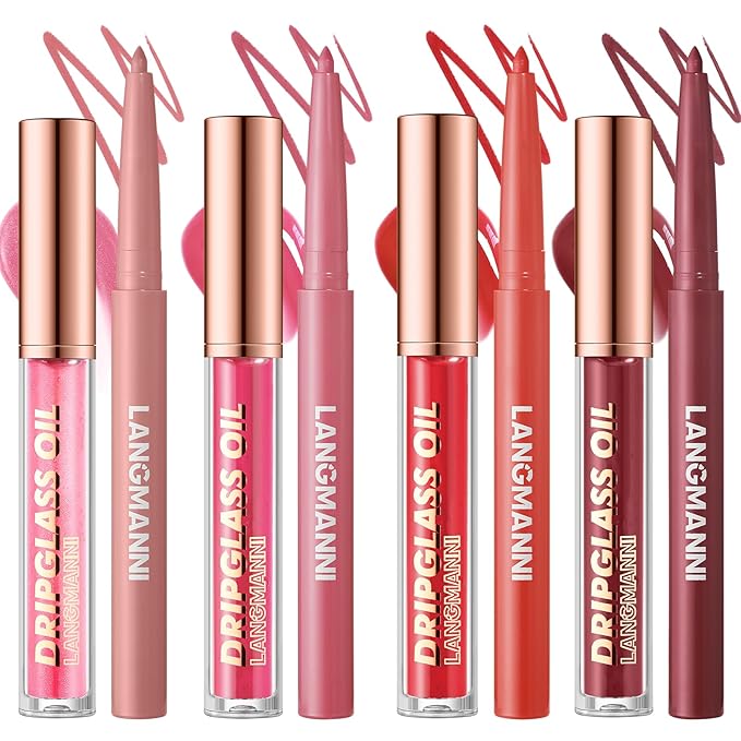 Jolilab Matte Lip Liner Lip Oil Set, Lip Makeup Set Natural Smooth Long-Lasting And Hydrating Beauty Daily Cosmetics Gift for Girls Easy-to-Use（8pcs）