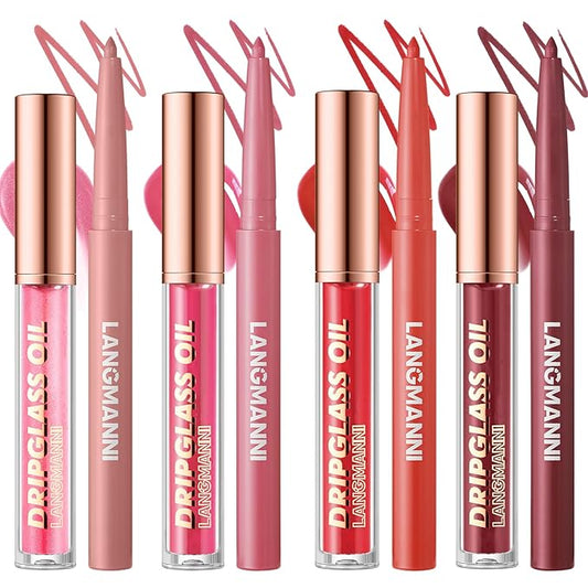 Jolilab Matte Lip Liner Lip Oil Set, Lip Makeup Set Natural Smooth Long-Lasting And Hydrating Beauty Daily Cosmetics Gift for Girls Easy-to-Use（8pcs）