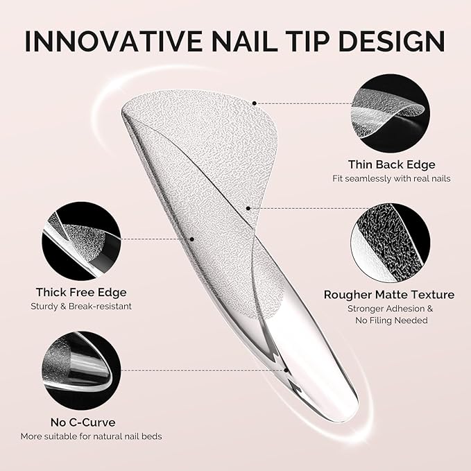 MelodySusie Long Square X Nail Tips - 288Pcs 12 Sizes Clear Acrylic, Half Matte Full Cover Press on Nails for DIY Extension & Salon Use, Pre-Shaped for Long-Lasting Manicure