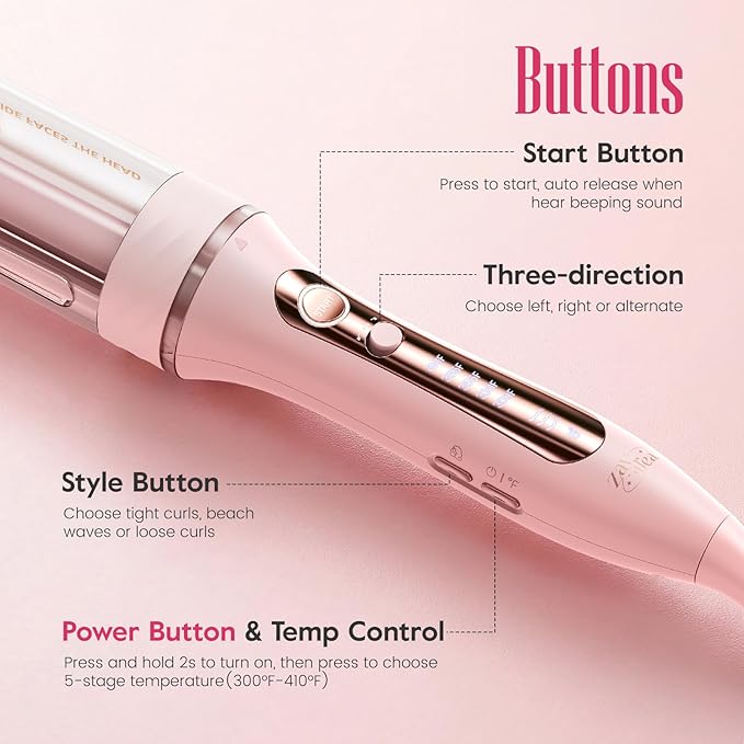 Zavarea Automatic Rotating Curling Iron for Long Hair - 1 Inch Curling Wand for Beach Waves & Loose Curls, Easy Hair Curler for Beginners, Anti-Scald & Frizz-Free, Dual Voltage for Travel