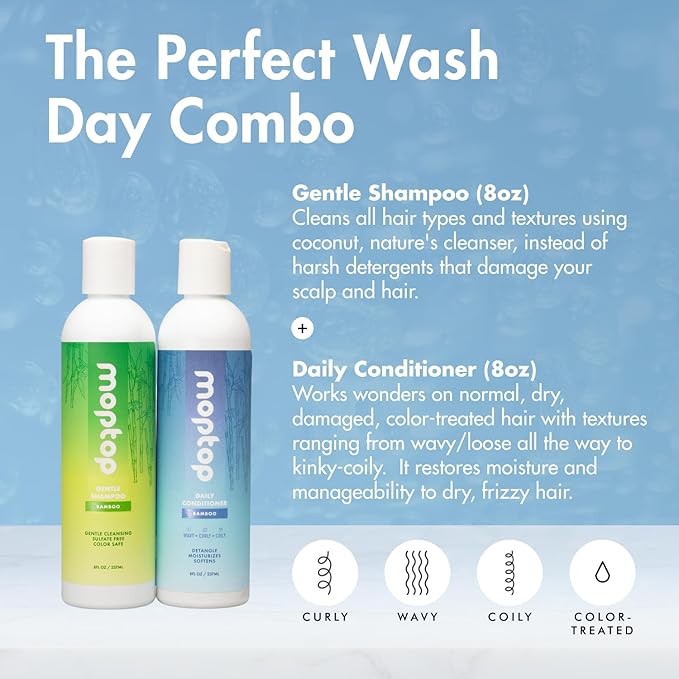 MopTop Sulfate Free Shampoo and Conditioner – Curly Hair Natural Shampoo and Conditioner Helps Restore Dry Damaged Hair & Reduce Frizz, Paraben Free Natural Hair Products for All Hair Types (2pk)
