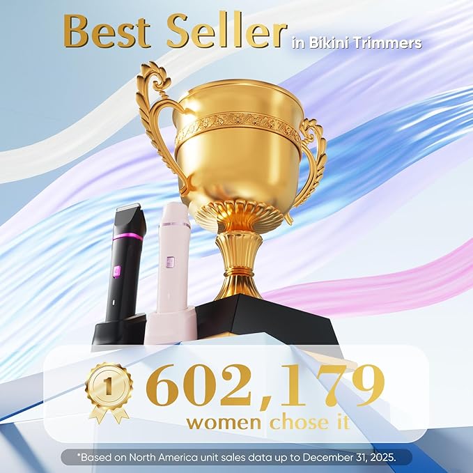 Bikini Trimmer for Women - Pubic Hair Trimmer for Women, Gentle Dual Head Electric Shaver for Private Area and Bikini Line, IPX7 Waterproof, Cordless Rechargeable, Self-Care Gifts for Her