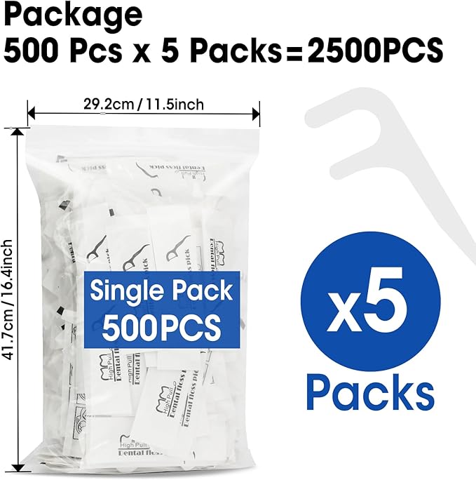 AZEN 2500 Count Dental Floss Bulk, Individually Wrapped Floss Picks, Toothpicks Flossers for Adults, Ideal Travel Flossers for Deep Cleaning