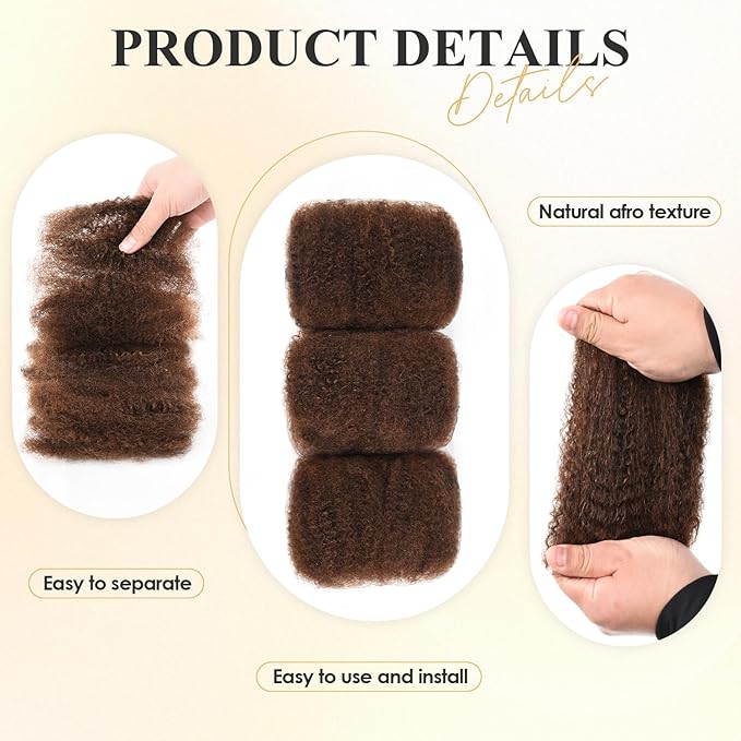 Teresa Afro Kinkys Bulk Human Hair for Twists, Braids and Dreadlocks, Natural and Soft Afro Kinky Curly Human Hair Bulk Can be Dyed and Bleached (8 Inch, #4, 30g/Pack)