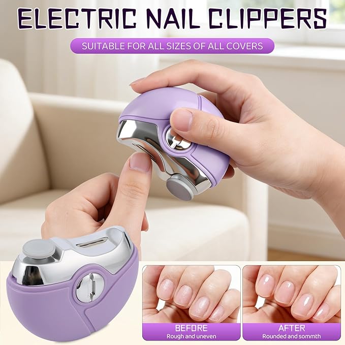 2026 Upgraded Electric Nail Clipper, 3 in 1 Electric Polishing Automatic Nail Clippers, Multi-Functional Electric Nail Trimmer with 2 Adjustable Speeds, Nail Trimmer for Seniors, Adults (Beige)