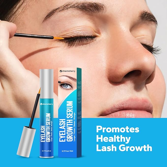 CharmCherry Eyelash Growth Serum (0.17 oz), Lash Serums for Fuller & Longer Looking Alluring Eyelashes, Eyelash Serum for Eyelashes & Eyebrows, Premium Lash Growth Serums for Eyelash Extensions