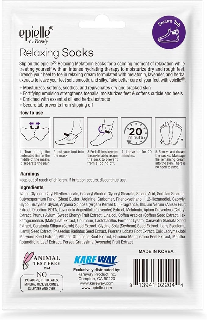 Epielle Relaxing Foot Mask 6 Pairs, Soften and Restore with Melatonin & Lavender Extract, Deep Moisturizing Socks for Dry, Cracked Feet, Self Care Gifts for Women, Spa Kit, Stocking Stuffers
