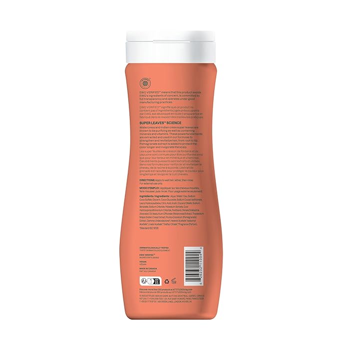 ATTITUDE Colorlast Hair Shampoo, EWG Verified, For Color Treated Hair, Protects Color, Naturally Derived Ingredients, Vegan and Plant Based, Avocado Oil and Pomegranate, 473 mL (Pack of 6)