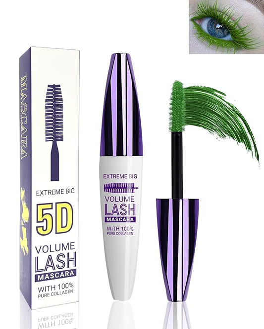 5D Green Mascara for Eyelashes-1Pcs Longlasting Waterproof Smudgeproof Colored Mascara Volume and Length,Curling Eye Lash Rimel de pestañas,St. Patrick's Women‘s Day Makeup Cosplay Gift for Women Girl