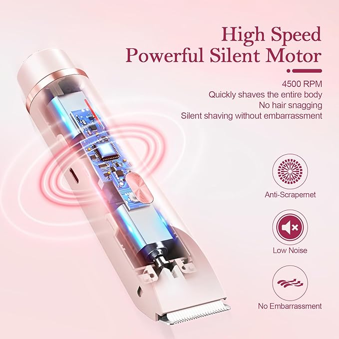 Bikini Trimmer for Women, 2-in-1 Dual Head Shaver Women, IPX7 Waterproof Gentle Electric Razors for Sensitive Areas, Cordless Hair Removal for Shower & Travel, Holiday Gift (Pink)