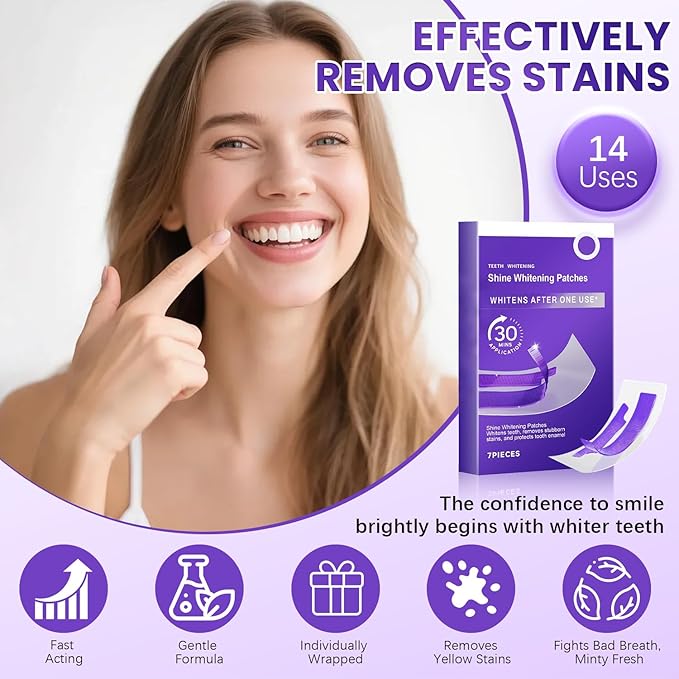 Purple Teeth Whitening Strips, Enamel-Safe Sensitive Tooth Purple Kit, Coffee & Smoking Deep Stain Power Removal, Residue-Free Non-Slip(14pairs)