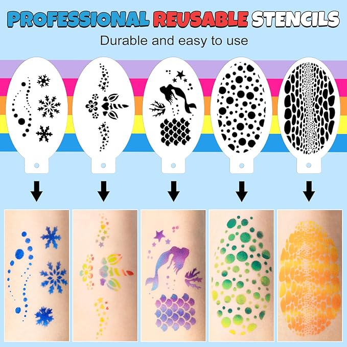 Professional Face Painting Kit for Kids & Adults, Split Cake Face Paint Palette 12 x 10gm with Stencil, One Stroke Non Toxic Rainbow Body Paint Set for Halloween & Christmas Makeup