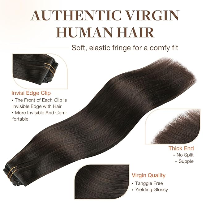 GOO GOO Invisi Edge Clip in Hair Extensions 22inch 160g 7Pcs Injected Seamless PU Clip in Hair Extensions, Virgin Real Human Hair, #2A Light Brown