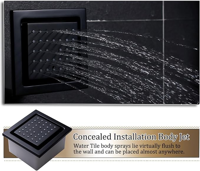 KATAIS Shower System with 12X35 inch Overshower and Dual Side ShowerHead(8 inch), 4 PCS Body Jet and HandHeld Spray, Dual Thermostatic Valve Kit Can Achieve 8 Shower Functions, Matte Black