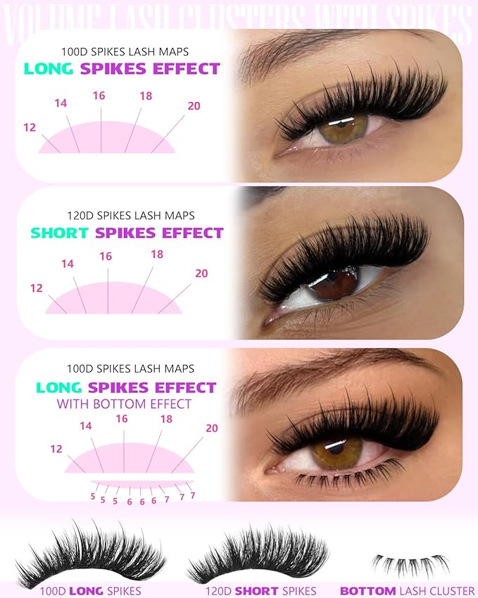 EYDEVRO Fluffy Lash Clusters with Bottom Lashes Volume Eyelash Clusters with Spikes Thick Full 10-20mm Cluster Eyelash Extensions D Curl Individual Cluster Lashes Fairy Manga DIY Lash Extensions