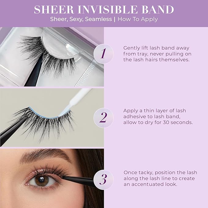 Lilly Lashes Sheer Mink Lashes, Volume & 3D Faux Mink, Clear Band, Reusable 20x, 15mm (Inviting)