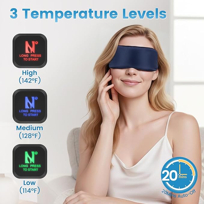 Heated Eye Mask for Dry Eyes, 1500mAh Warm Eyes Compress with Silver-Ion Heating Element, Cordless Eye Heating Pad for Stye Blepharitis Chalazion MGD