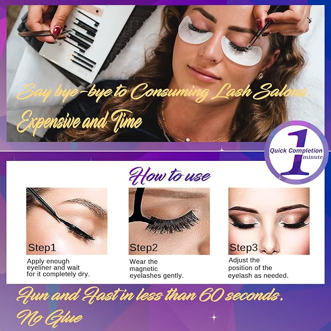 DUOERLA Magnetic Eyelashes - 7 Pairs 3D Medium Magnetic Lashes - 2 Tubes of Liner - Upgraded Natural Look, Long Lasting, Waterproof, Reusable Fake Eyelashes with Applicator - Easy to Apply