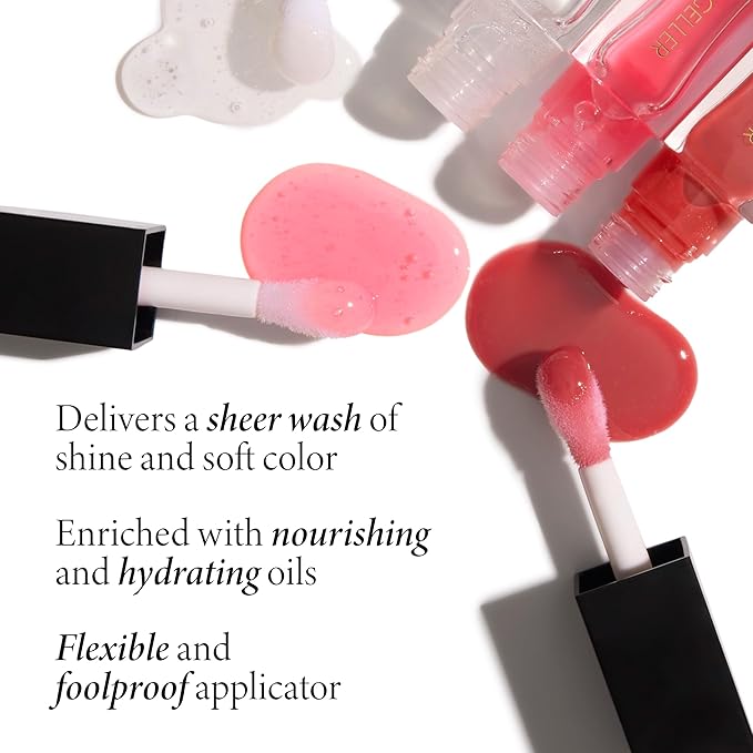 LAURA GELLER NEW YORK Fine Shine Glossy Lip Oil, Glass Half Full - Hydrating Squalane - Clear Lip Gloss