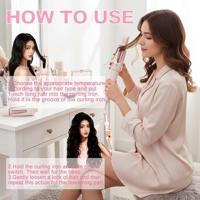 Automatic Curling Iron Rotating – 3-in-1 Self Curling Hair Curler with 3 Barrel Sizes for Loose Waves to Tight Curls, Negative Ion Ceramic, Anti-Tangle & Fast Heating, Safe Styling for All Hair Types