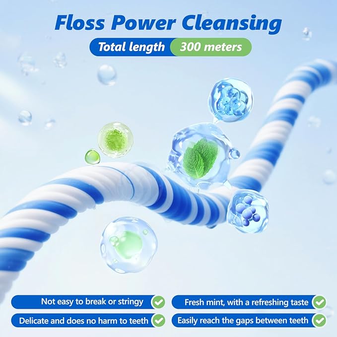 Woven Dental Floss, Expandable Waxed Dental Floss for Gentle,Oral Care Whitening Dental Floss,Plaque Remover for Teeth,String Floss,Mint,10 Spools (32.8 yd Each)