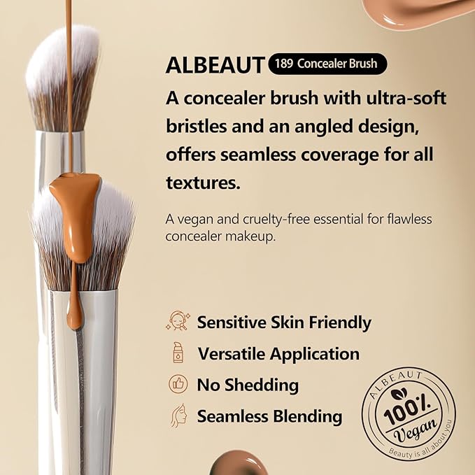 Albeaut Concealer Brush, Angled Brightening Concealer Makeup Brush Under Eye Blending Brush Kitten Paw (189 concealer)