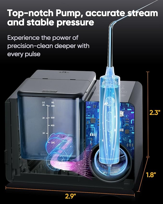 MySmile LP233 Pro UVC Sterilizable Countertop Water flossers for Teeth 800ML Digital Display Electric Oral Irrigator with a Water Filter 3 Modes and 6 Jet Tips (Graphite Grey)