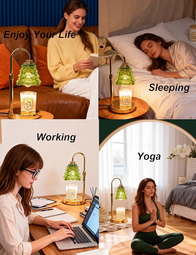 Candle Warmer, Flameless Green Candle Warmer Lamp with Timer, Adjustable lamp Candle Warmer for Jar Candles, Small Candle Warming Lamp, Cute Candle Light Warmer Candle Melter Lamp