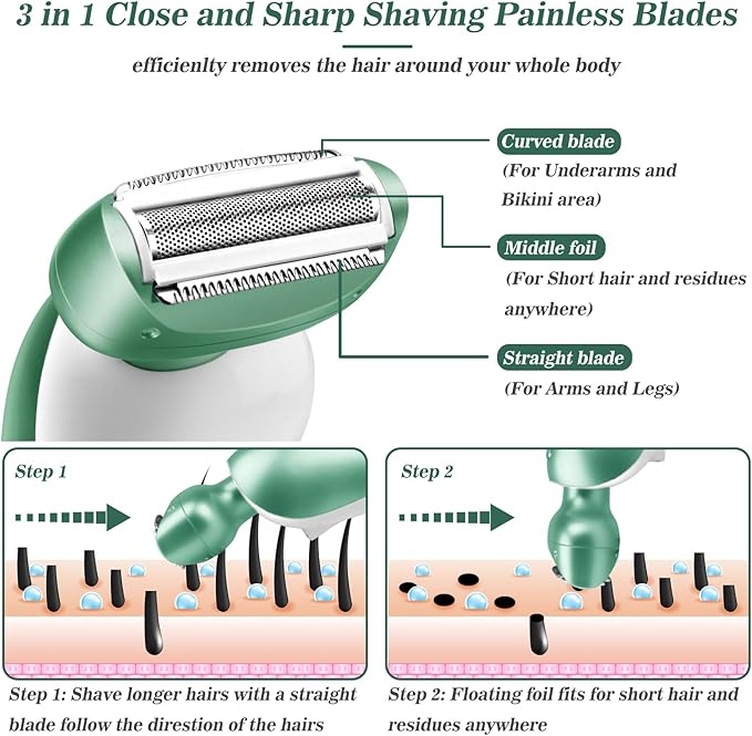 Electric Razor for Women Electric Shaver for Legs Bikini Trimmer for Women Underarm Public Hairs Rechargeable Womens Shaver with Detachable Head Wet Dry Use Painless Cordless