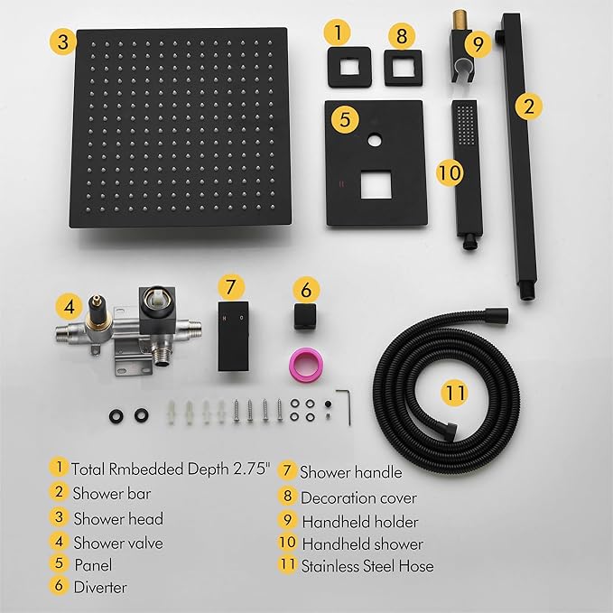 Fransiton Shower Faucet set with Shower head 10 Inches Rainfall Shower Head and Handle Set Single Handle Wall Mounted Shower System Set with Female Threads Valve Body(Matte Black)