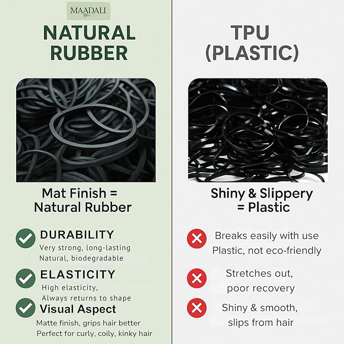 300 Black Hair Ties - Small Strong Rubber Bands for Thick, Curly & Afro Hair, Braids, Ponytails & Protective Styles - No Breakage Hair Elastics bands for Women & Girls - MAADALI