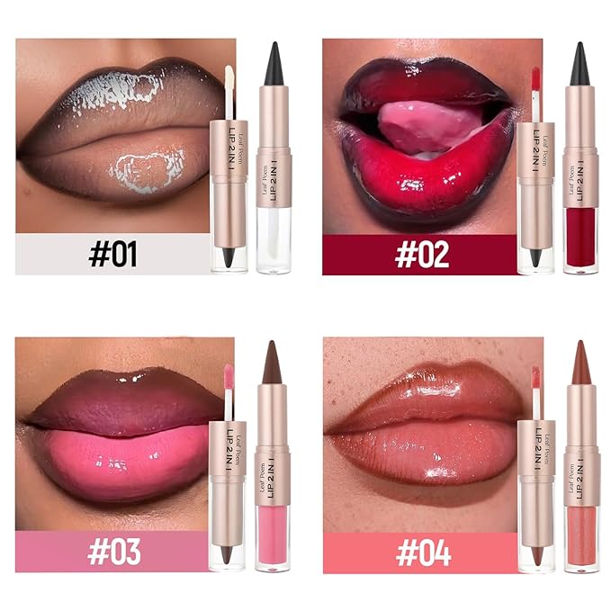 2-in-1 Double-Ended Matte Lip Liner & Lip Gloss Duo, Peach Nude Ombre Lip Combo Pencil, Lip Liner and Lipstick Gloss Set for Defined & Fuller Looking Lips, #04 Peach Nude